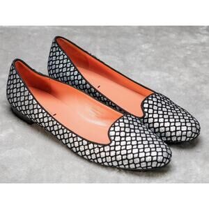 Via Spiga Edina Black Silver Glitter Ballet Flats Loafers Womens Size 9.5